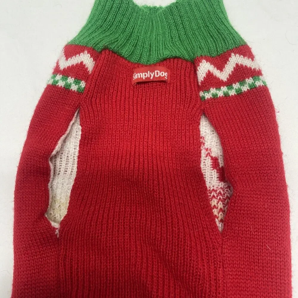 Simply Dog Santa Claus Dog Christmas Sweater Medium Holiday Red Green